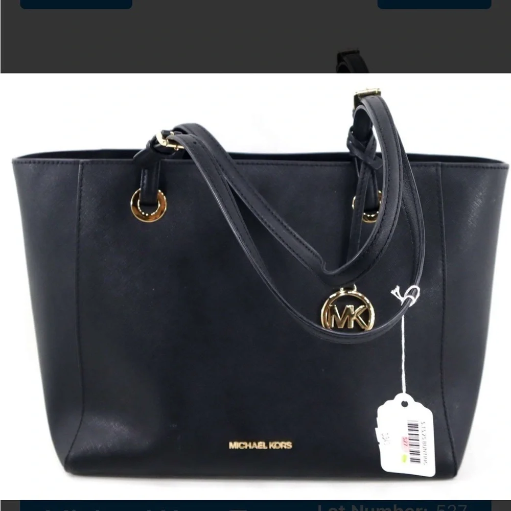 Michael Kors Black Leather Tote with Gold Accents